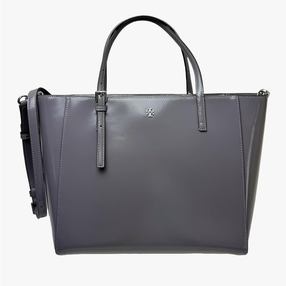 Tory Burch Emerson Grey Patent Small Tote Used with Tag